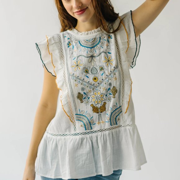Piper & Scoot Kimmell Embroidered 100% Cotton Blouse White S - Picture 1 of 13